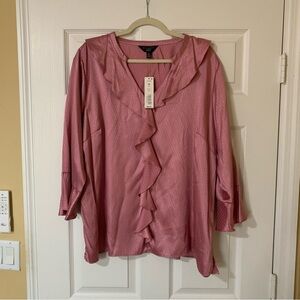 Investments Blush Pink V-Neck‎ Long Sleeve Ruffled Blouse